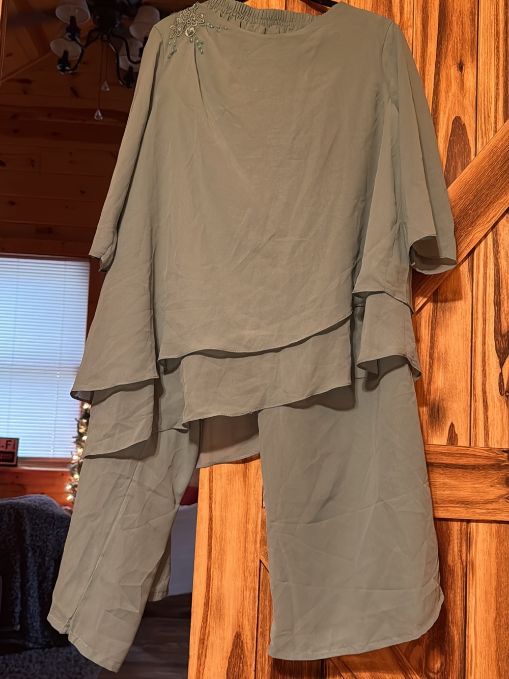 Olive Green Layered Wide-Leg Jumpsuit